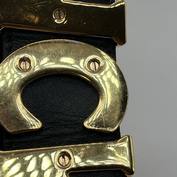 MCM Claus Red Visetos 24k Rolled Gold Buckle Belt Logo On Leather AS IS DAMAGED - Picture 16 of 16